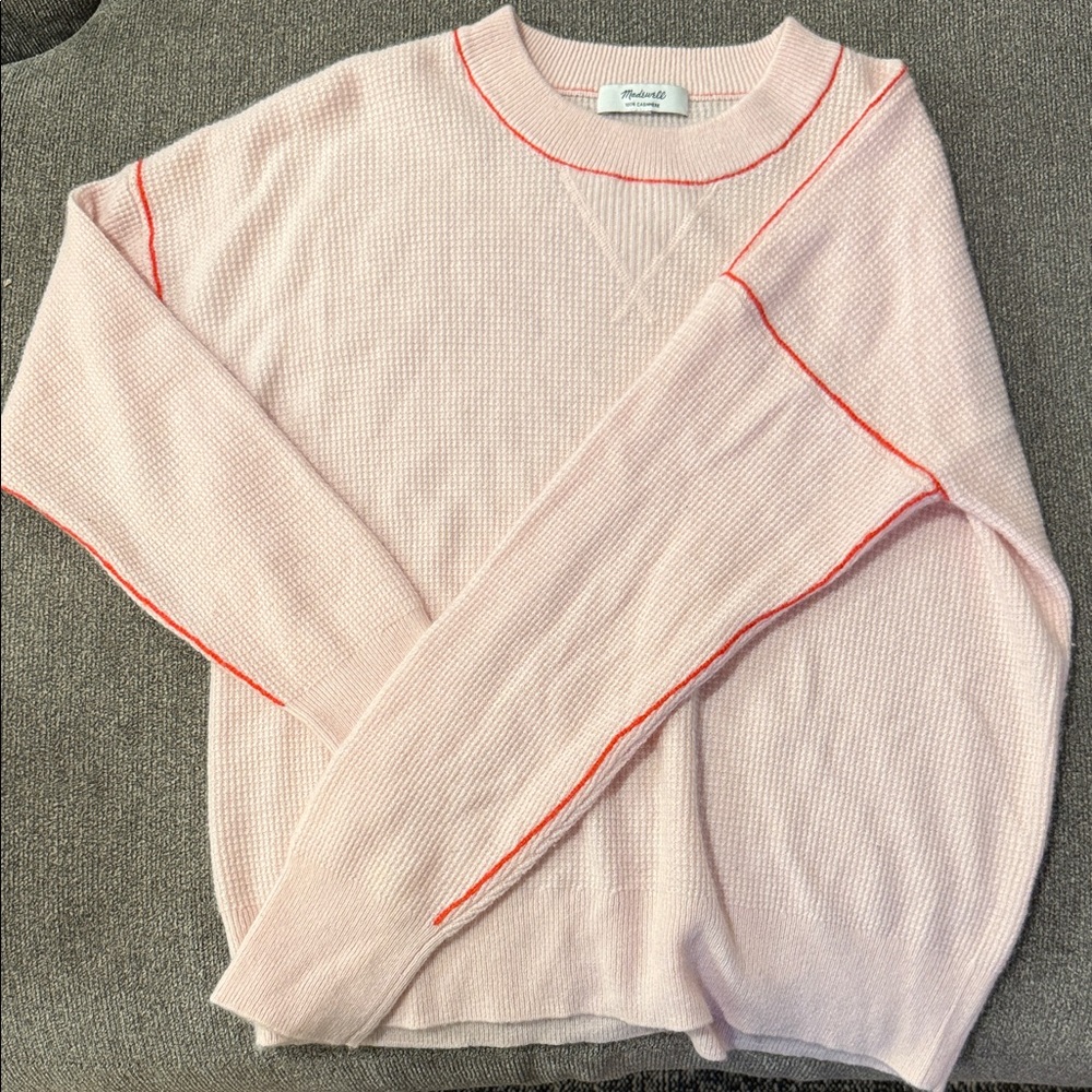 Madewell Pink Cashmere Sweater with Red Accents